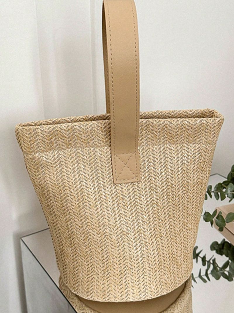 Mini Straw Bag Color Block Zipper Top-Handle