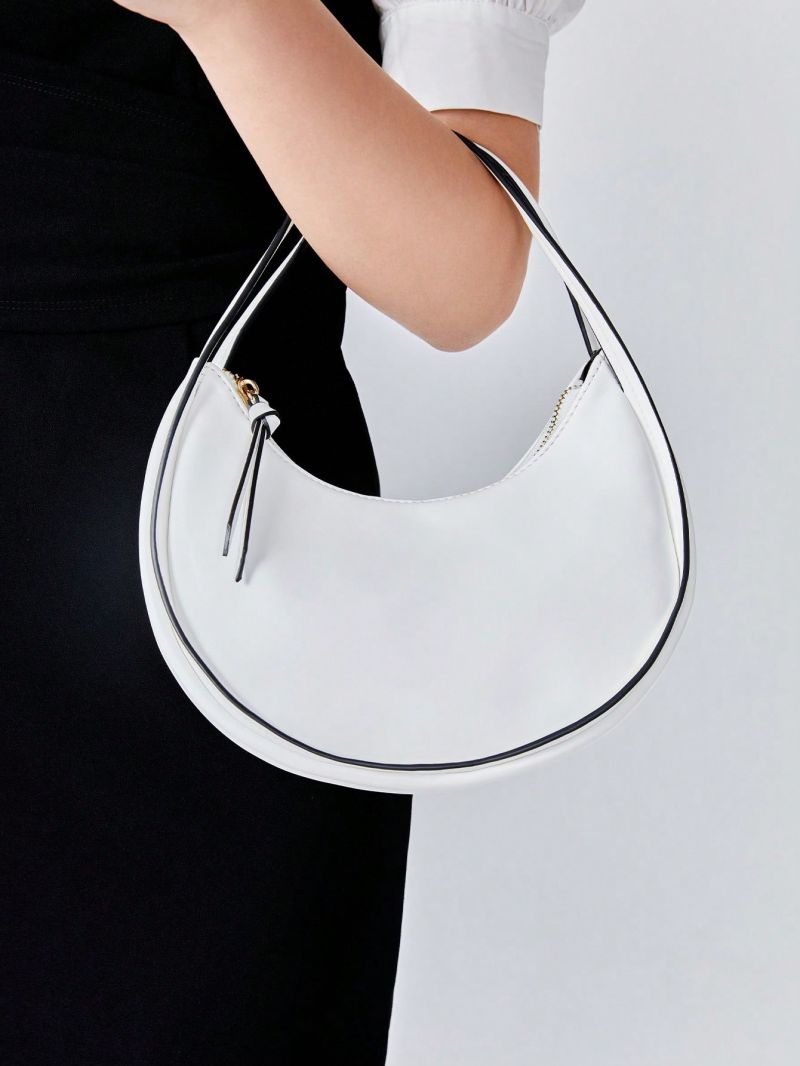 Tassel Decor Hobo Bag Zipper Contrast Binding Small For Vacation