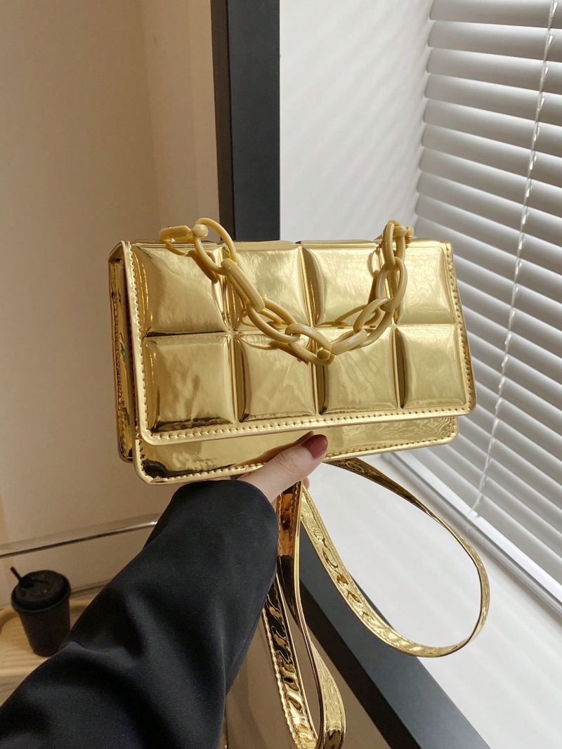 Mini Square Bag Funky Metallic Blue Chain Decor PU