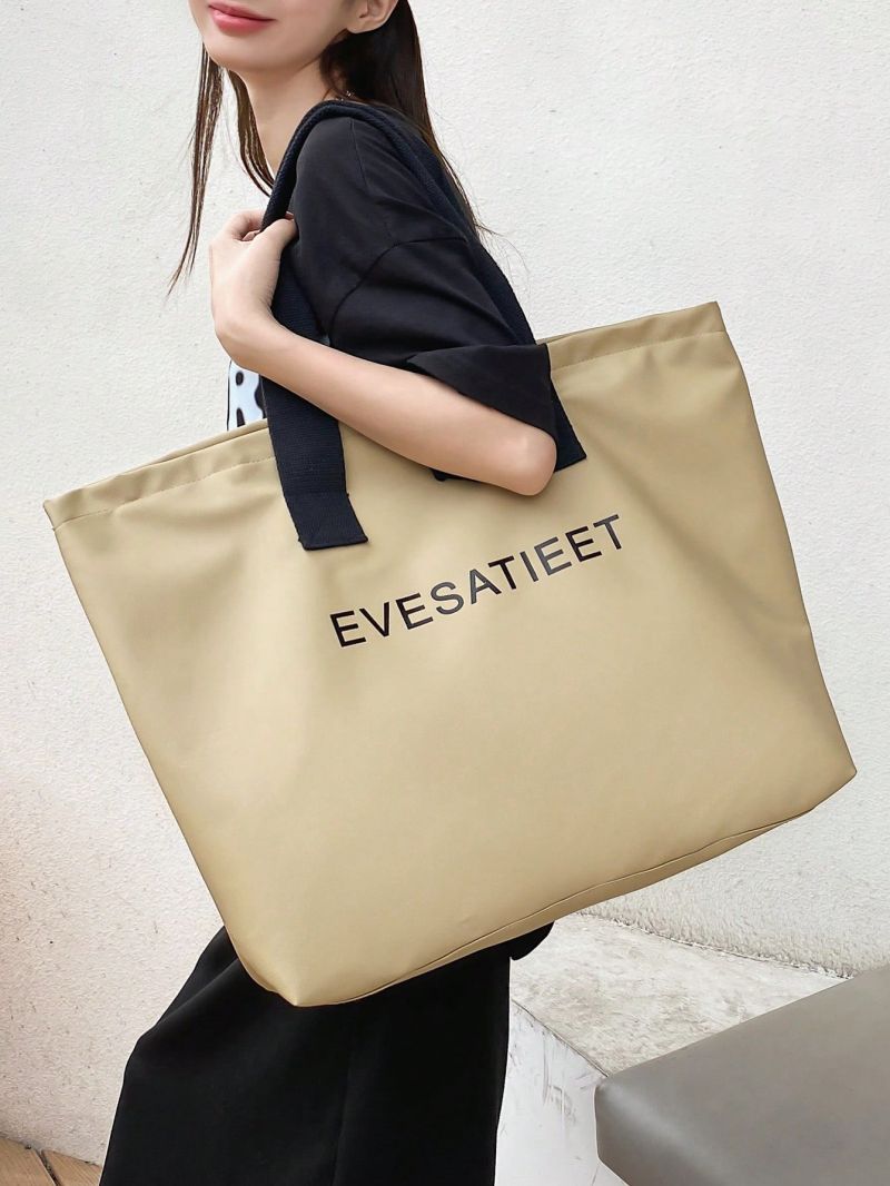 Letter Graphic Shoulder Tote Bag Water Resistant Zipper Oversized