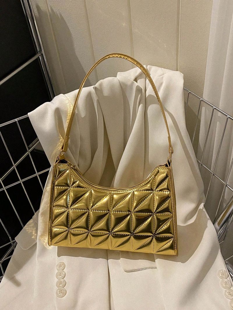 Small Funky Baguette Bag Quilted Metallic Pattern
