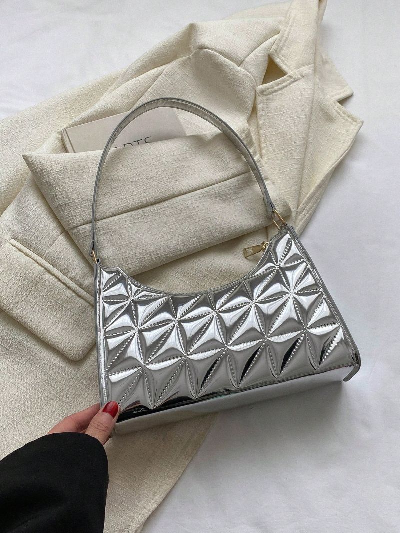 Small Baguette Bag Quilted Solid Color Fashion Style