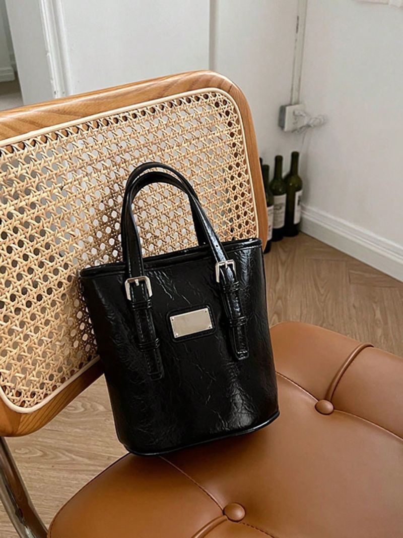 Mini Satchel Bag Solid Color Double Handle Metal Decor