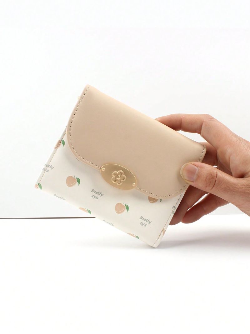 Colorblock Small Wallet Letter & Fruit Print