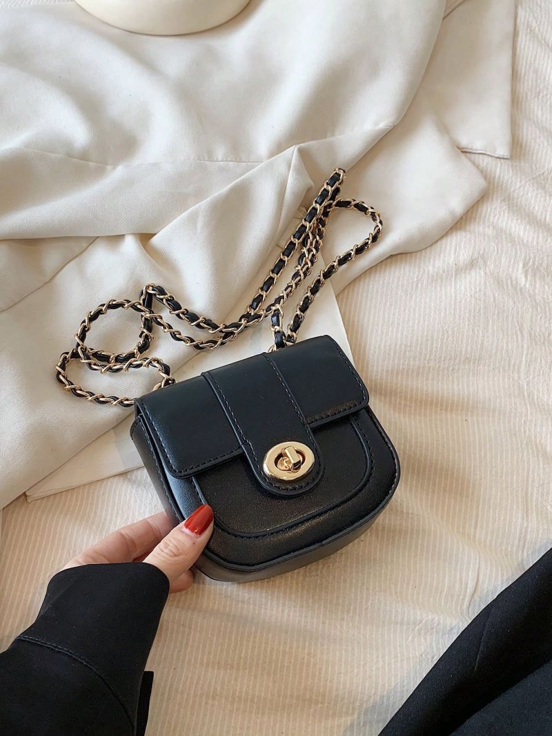 Mini Saddle Bag Twist Lock Chain Strap Solid Color