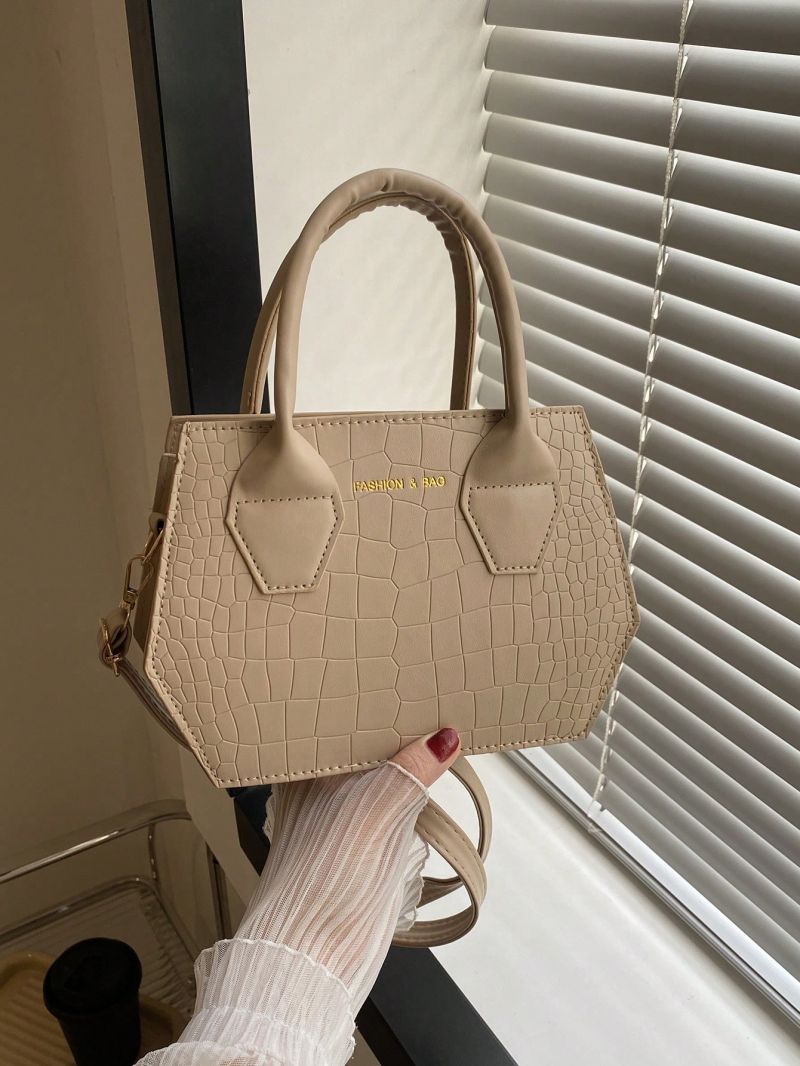 Mini Novelty Bag Crocodile Embossed Brown Double Handle