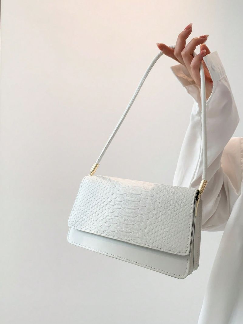 Snakeskin Square Bag White Flap For Daily