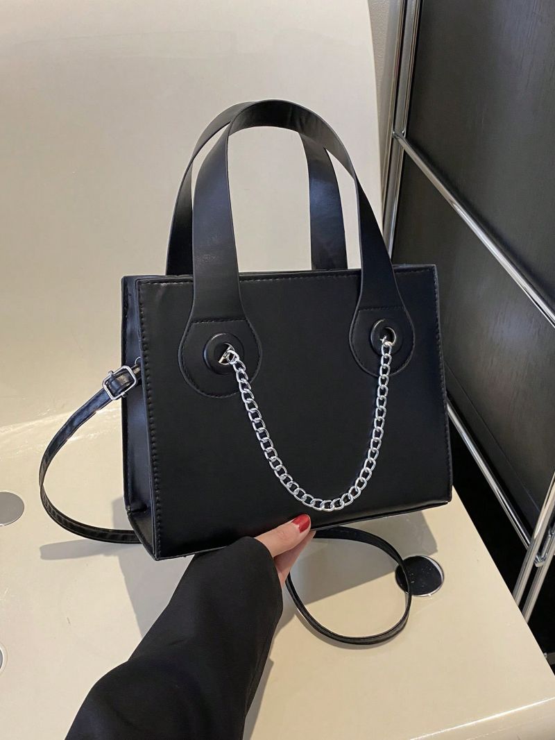 Small Square Bag Black Chain Decor Double Handle