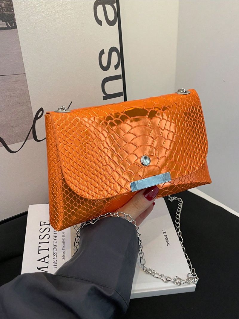 Mini Crocodile Embossed Flap Square Bag Funky Orange