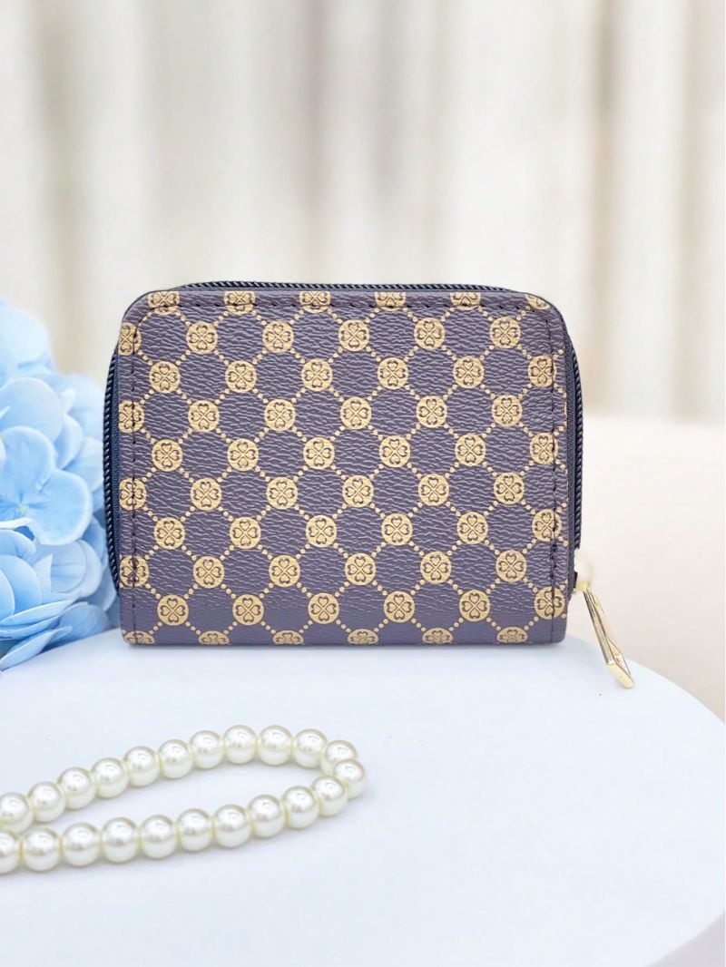 Geometric Pattern Card Holder With Zipper Two Tone