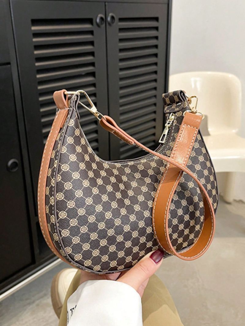 Geometric Pattern Hobo Bag Small Zipper Pu