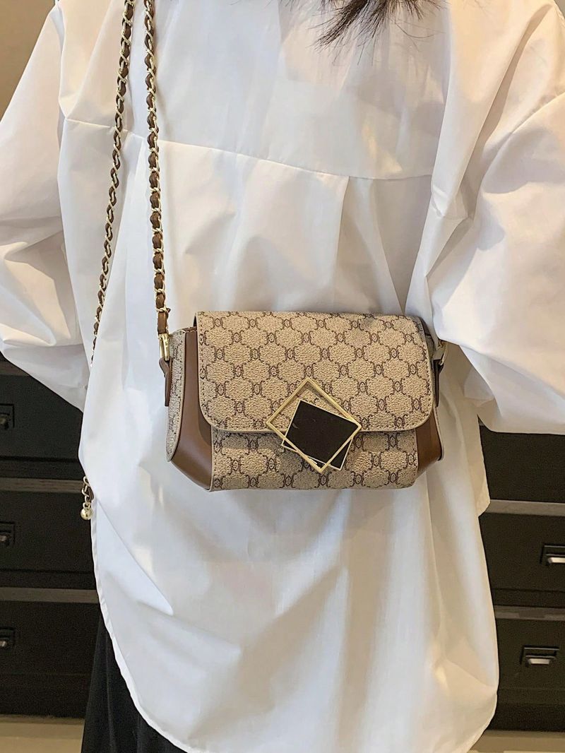 Mini Geometric Pattern Square Bag Flap Chain Strap