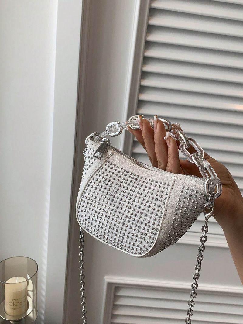 Mini Evening Bag Glamorous Rhinestone Decor Chain Zipper