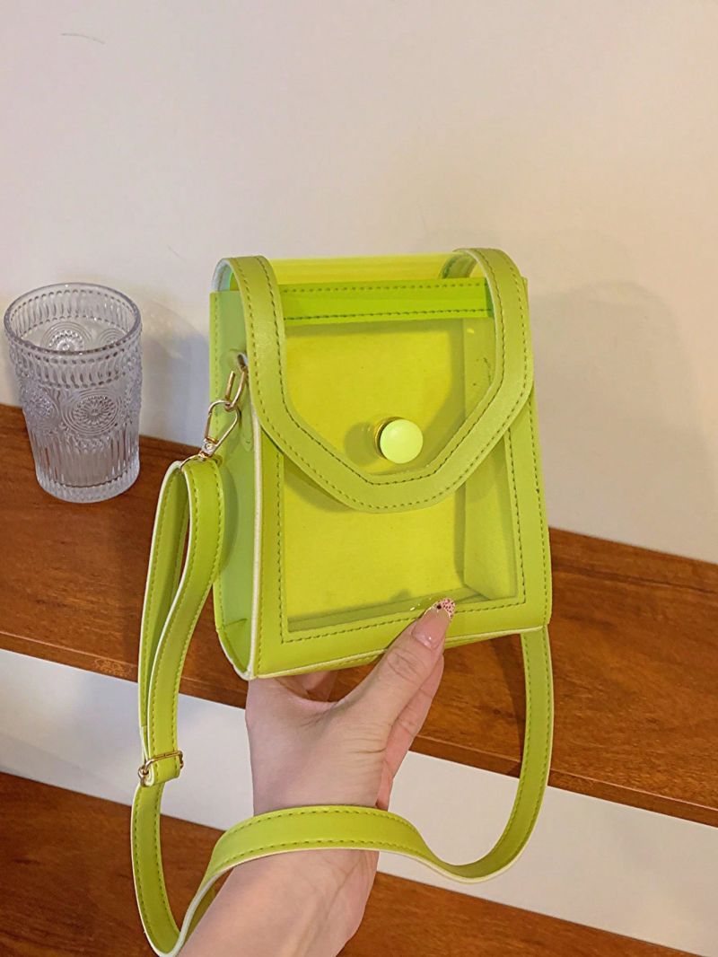Mini Minimalist Square Bag Flap Green PVC, Clear Bag