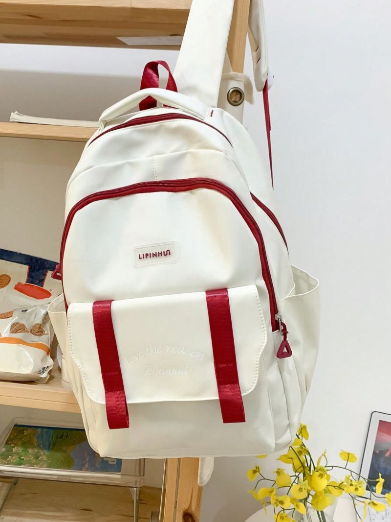 Medium Classic Backpack Colorblock Letter Patch Decor