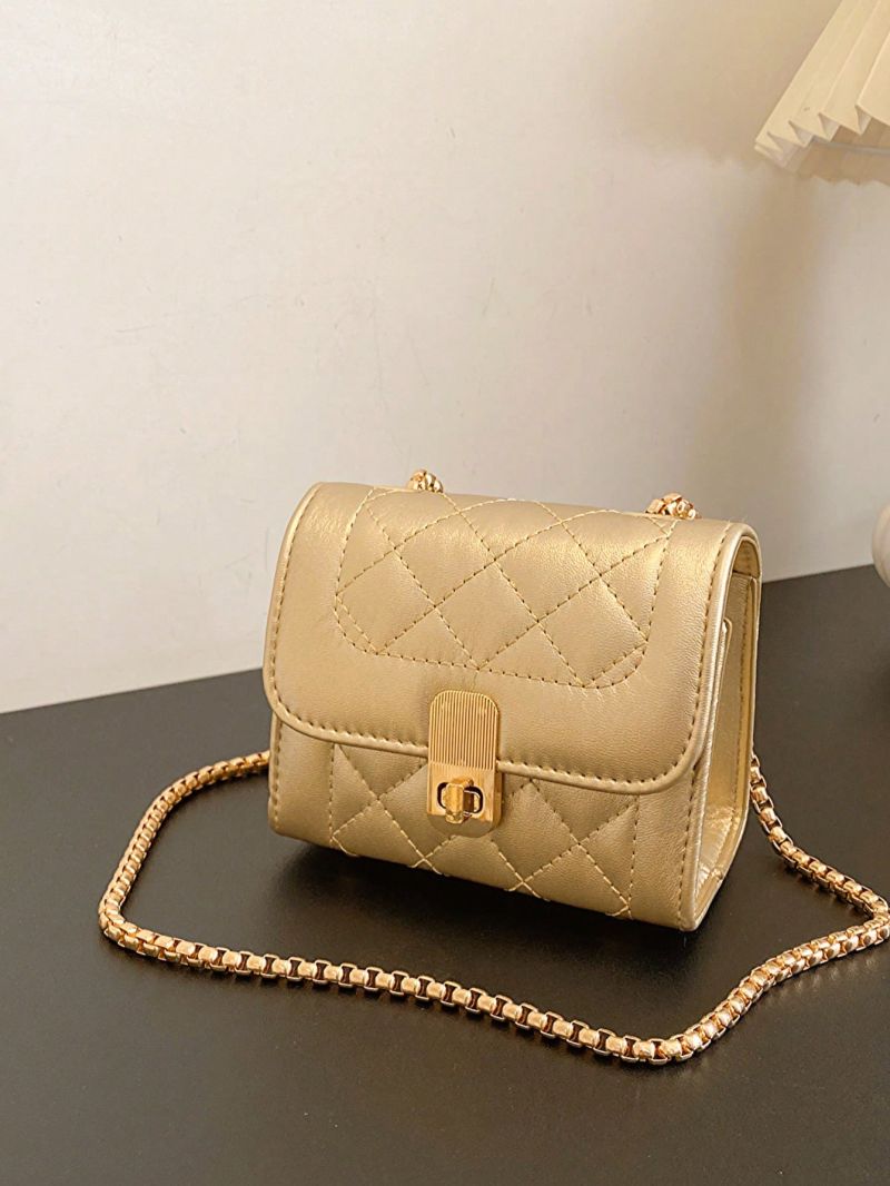 Mini Square Bag Metallic Pattern Twist Lock Chain Strap