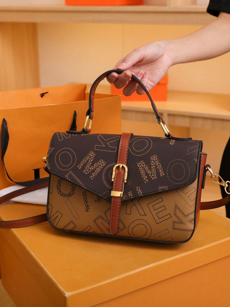 Small Square Bag Letter Print Buckle Decor Top Handle
