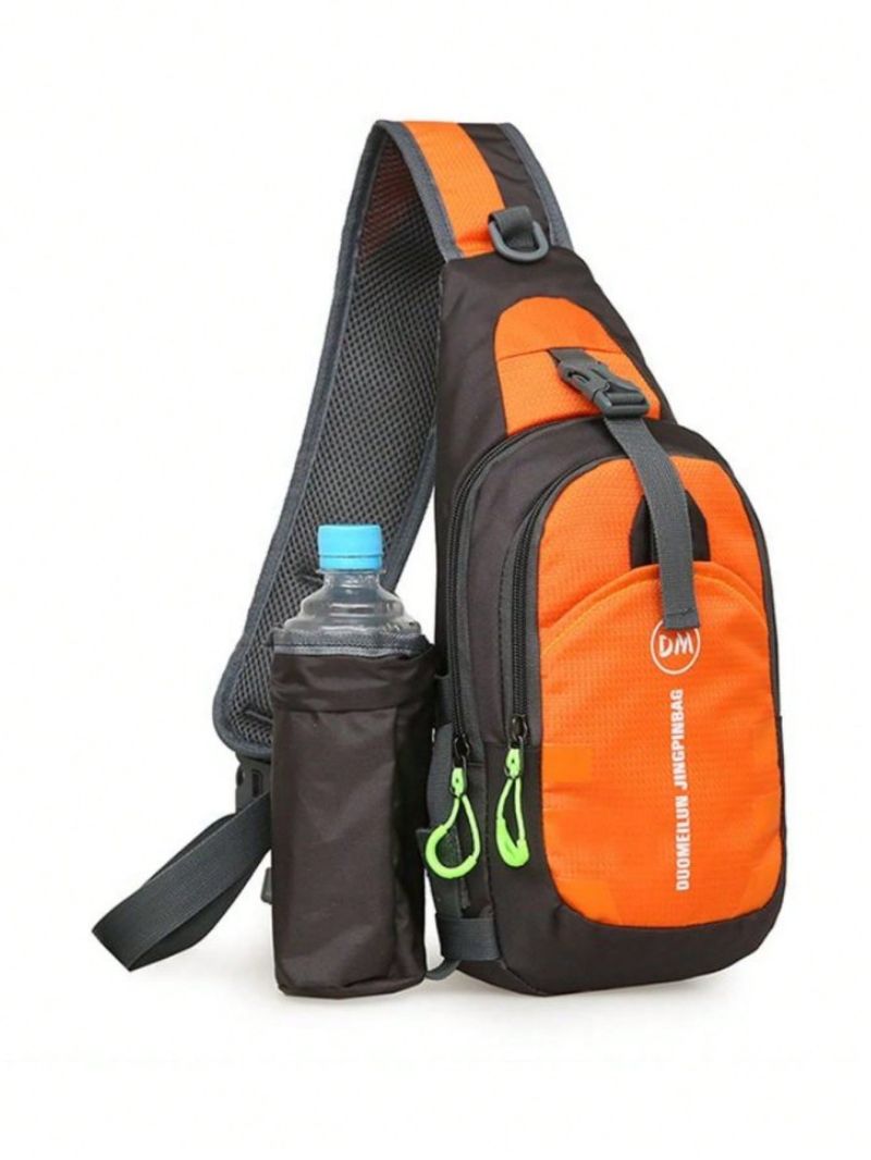Outdoor Sports Sling Bag Casual Nylon Crossbody Bag Waterproof Chest Bag With Water Bottle Holder For Running Hiking