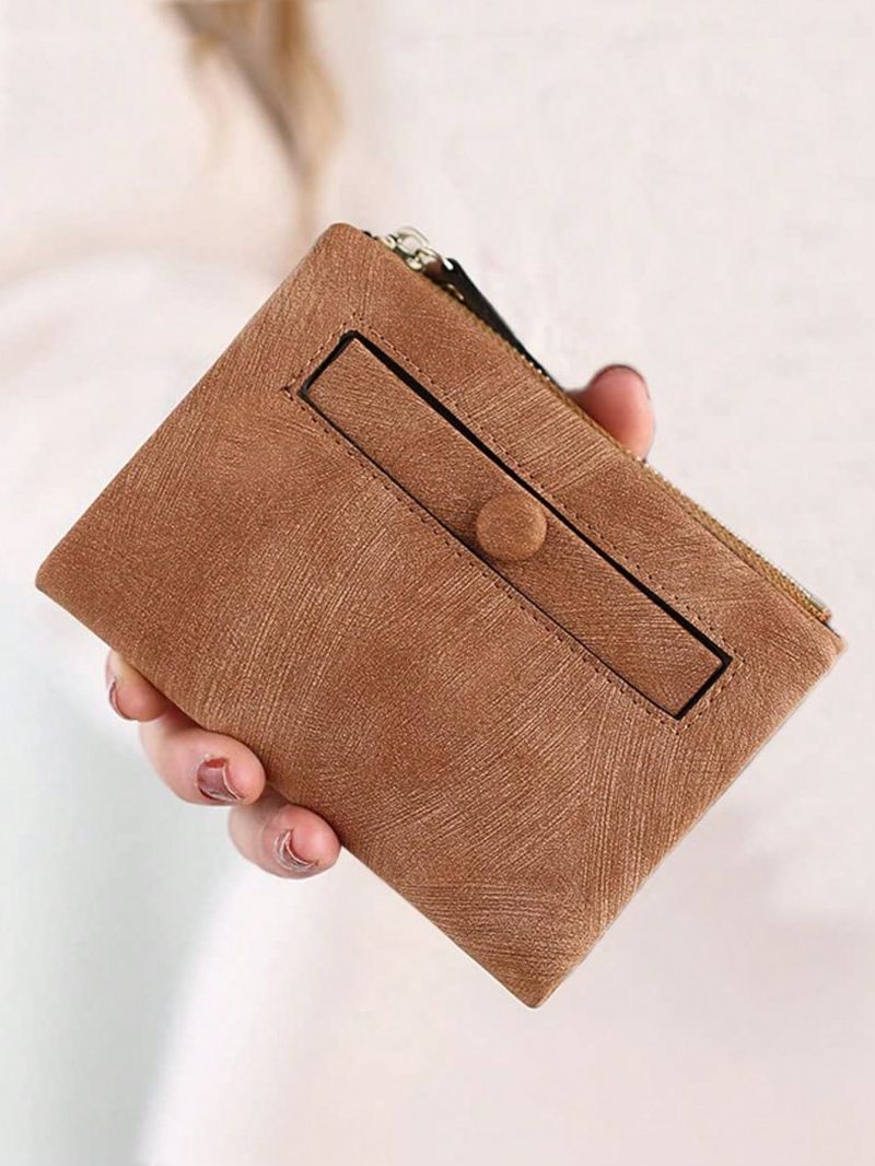 Minimalist Small Wallet Snap Button Brown