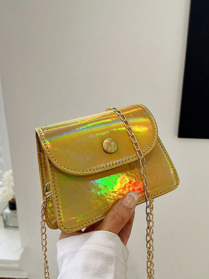 Mini Flap Square Bag Button Decor Holographic Funky