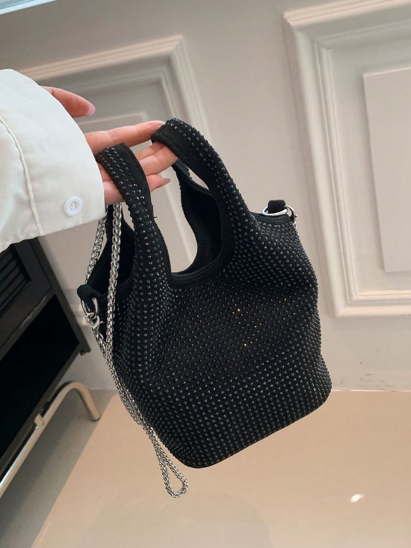 Mini Bucket Bag Rhinestone Decor Chain Strap For Party