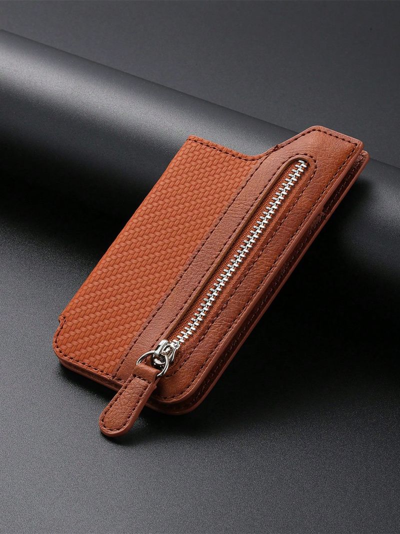 Black Mobile Phone Card Holder With Zipper Portable