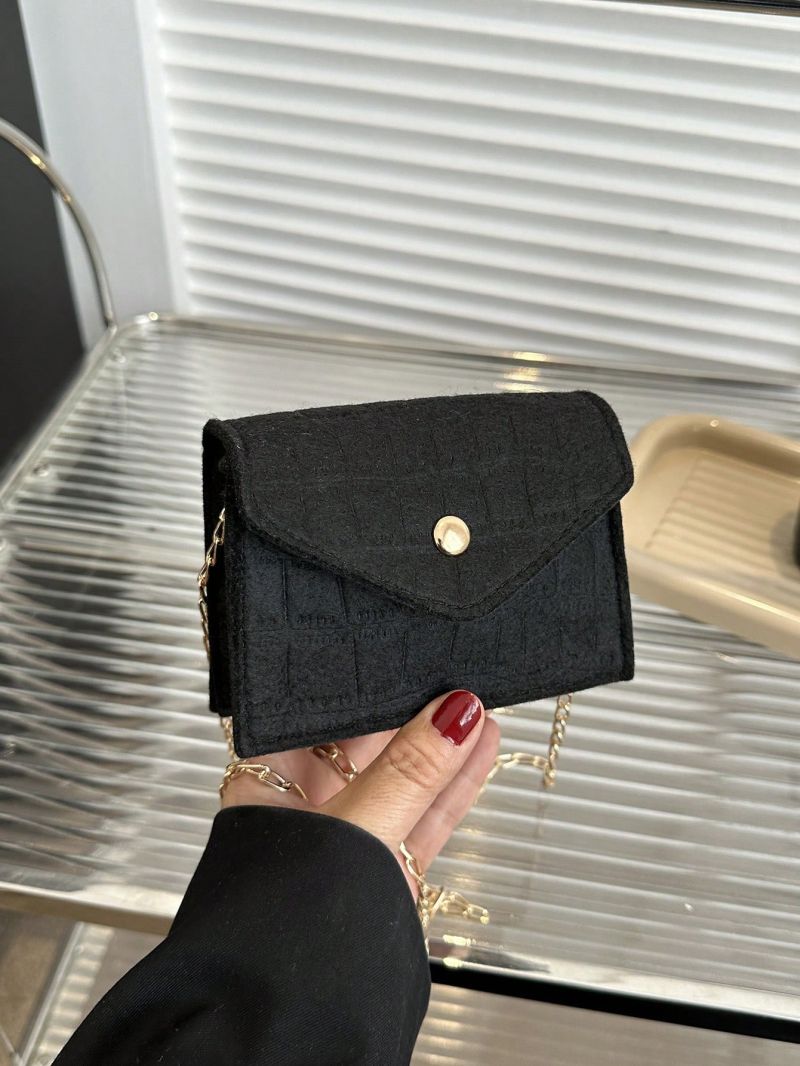 Mini Flap Square Bag Embossed Detail Solid Black Chain