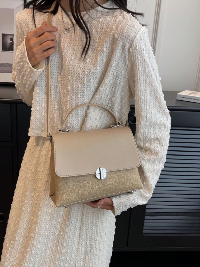 Small Flap Square Bag Litchi Embossed Turn Lock