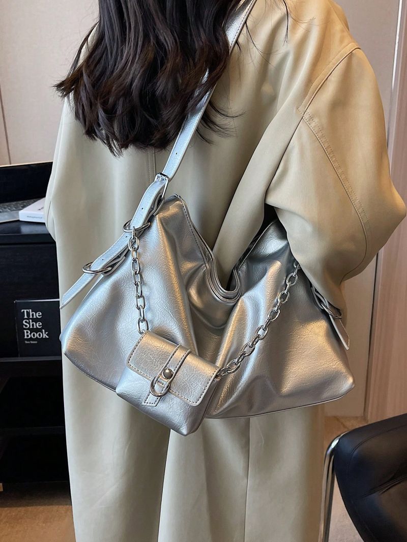 Large Hobo Bag With Coin Purse Metallic Funky