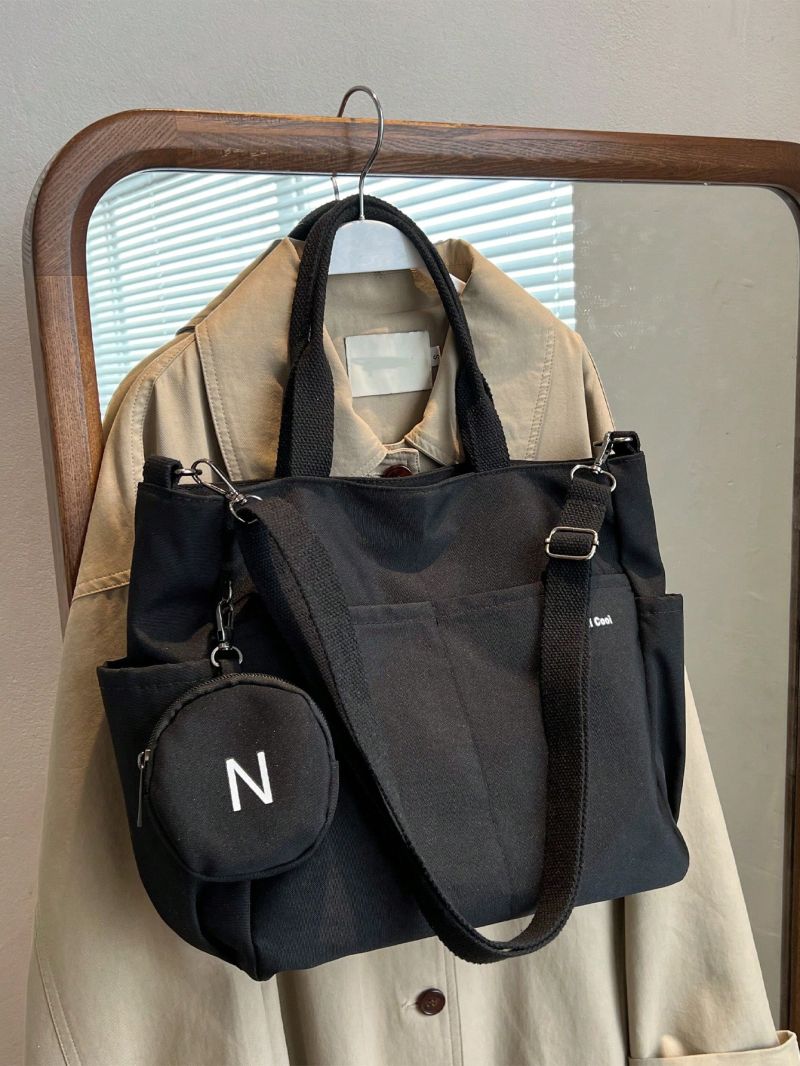 Letter Graphic Shopper Bag With Coin Purse Polyester For Shopping