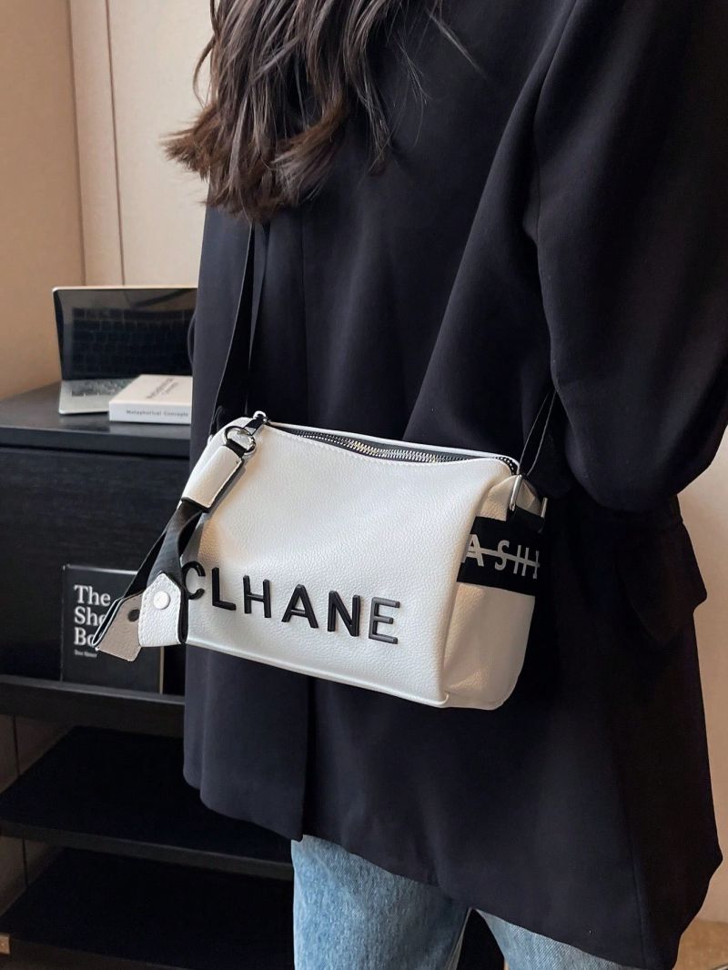 Letter Graphic Square Bag Zipper Small White