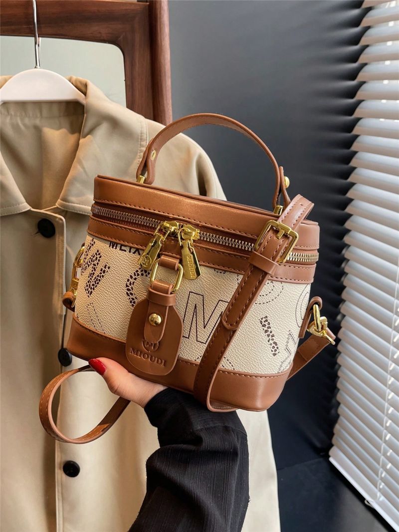 Mini Letter Graphic Bucket Bag Zipper Top Handle