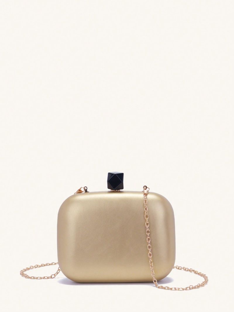 Mini Minimalist Box Bag Metallic Funky Chain Strap, Perfect Bride Purse For Wedding, Prom & Party Events
