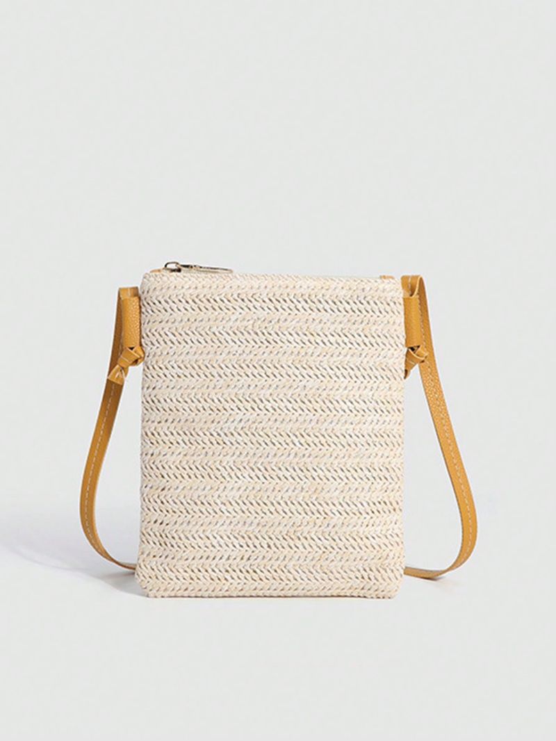 Mini Minimalist Straw Bag Zipper Vacation Beige
