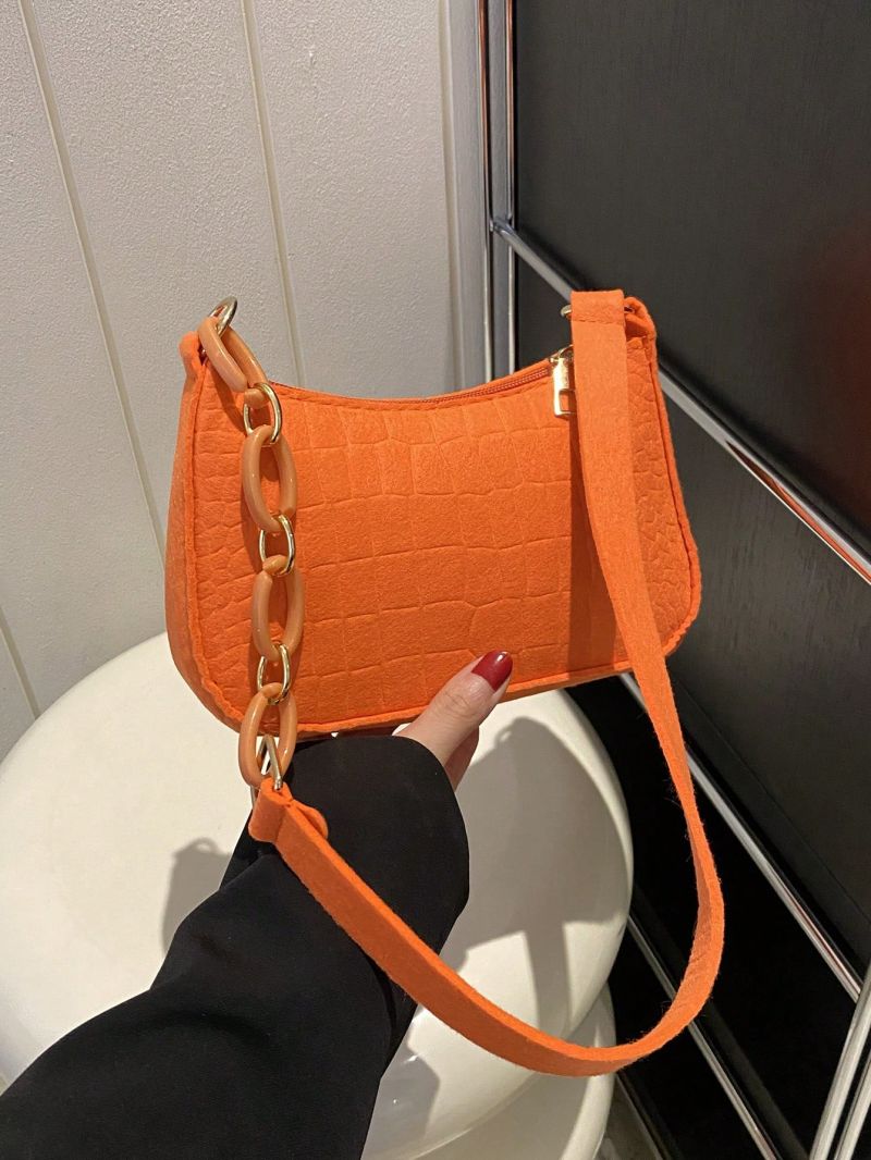 Mini Crocodile Embossed Hobo Bag Neon Orange Funky