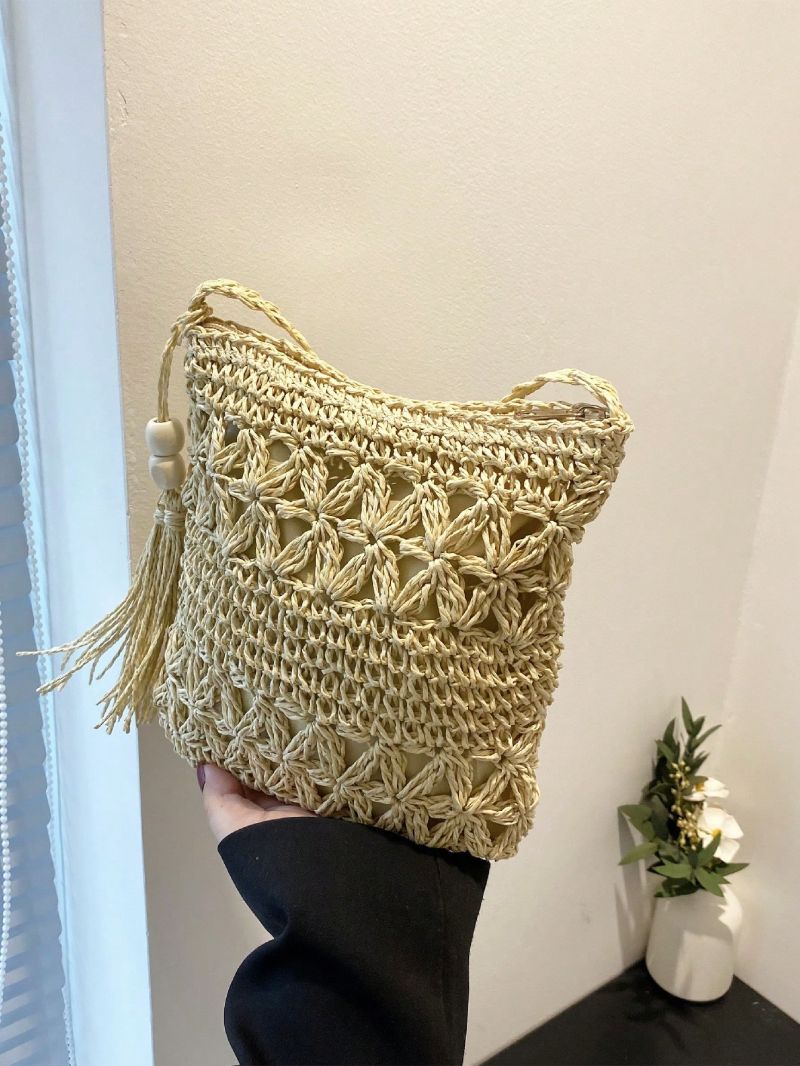Minimalist Straw Bag Small Tassel Decor Vacation