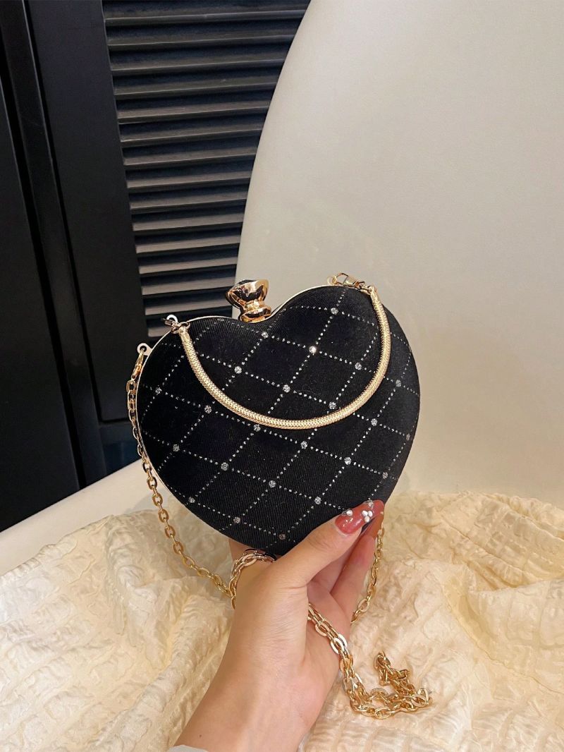 Mini  Novelty Bag Glamorous Rhinestone Decor Heart Design Chain