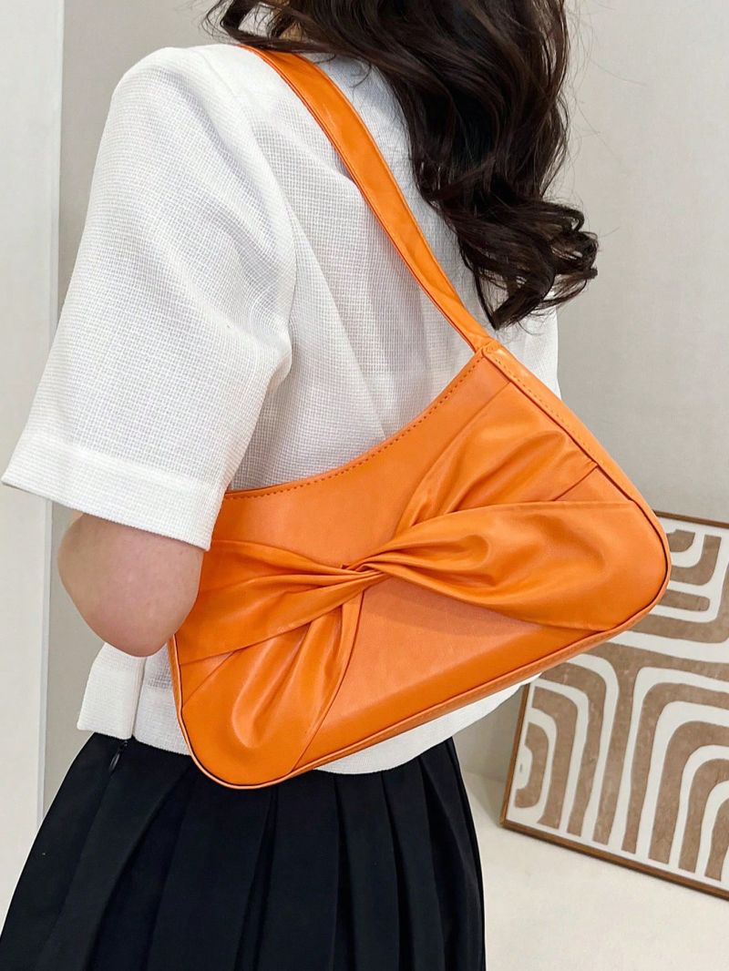 PU Baguette Bag Twist Decor Metallic Funky