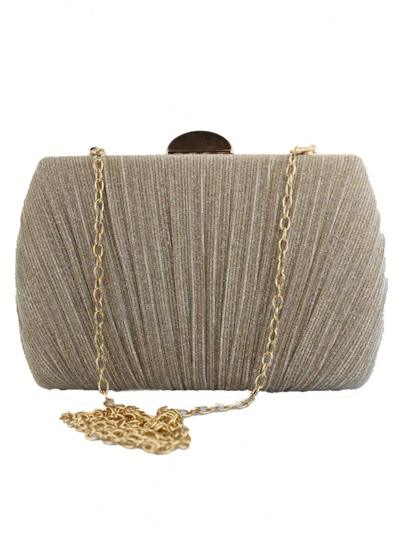 Mini Pleated Box Bag Glamorous Chain Glitter For Party, Perfect Bride Purse For Wedding, Prom & Party Events
