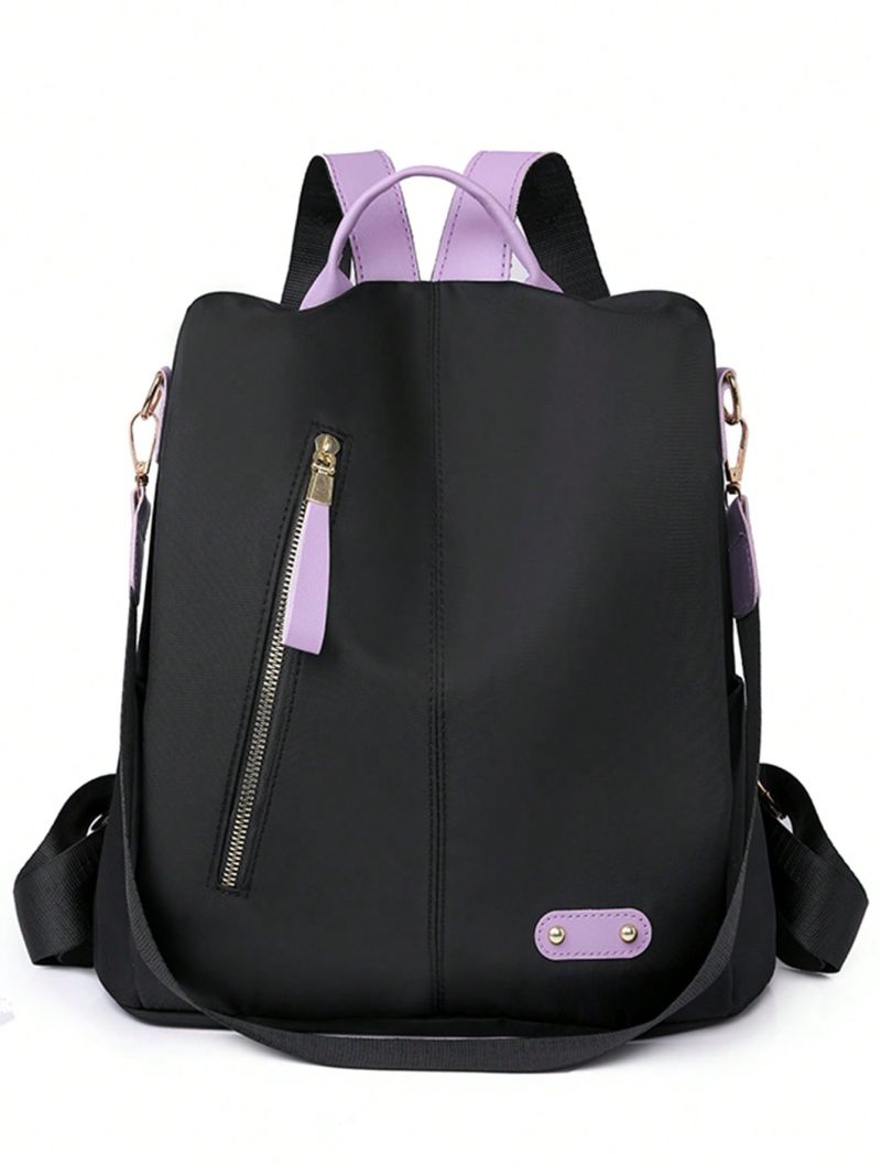 Black Classic Backpack Fashionable Studded Decor Zipper