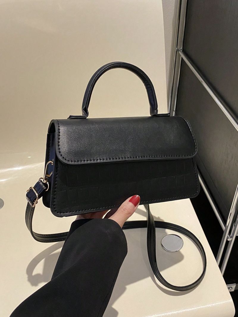 Small Square Bag Crocodile Embossed Top Handle Flap