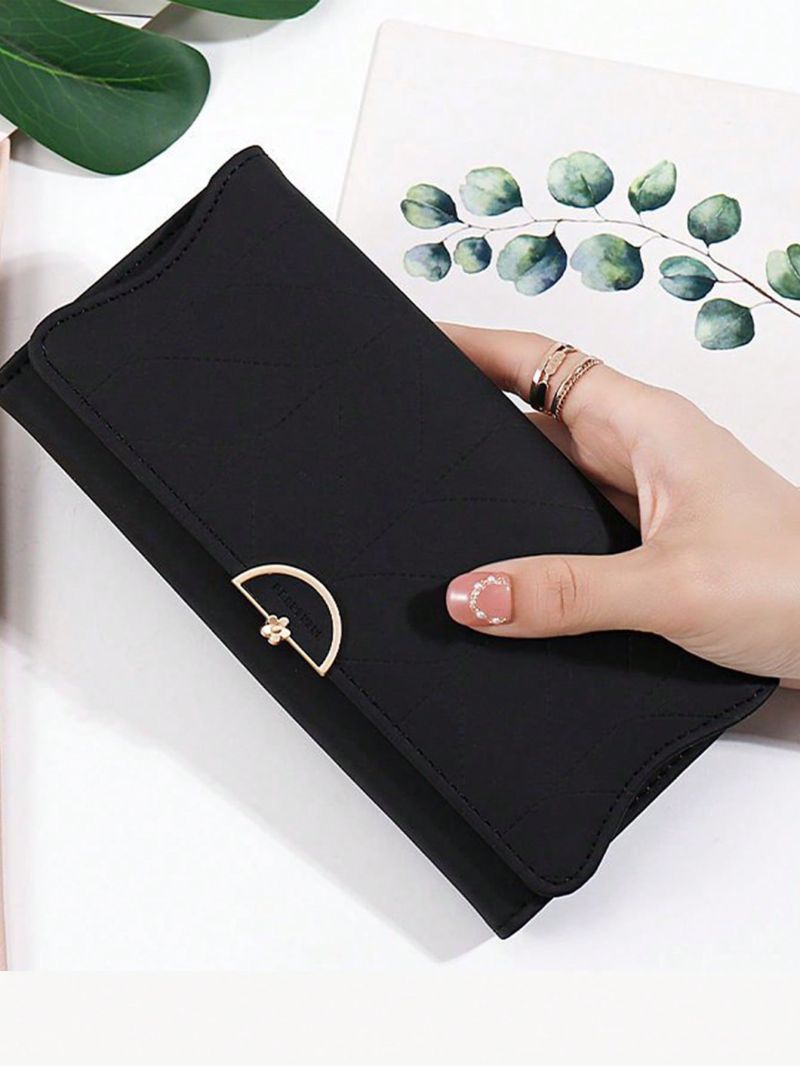 Flower Decor Long Wallet PU Black For Daily Life