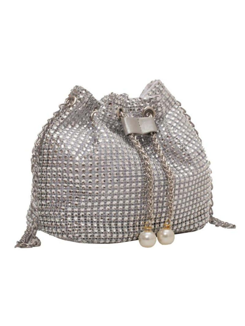 Mini Bucket Bag Rhinestone & Faux Pearl Decor Glamorous, Perfect Bride Purse For Wedding, Prom & Party Events