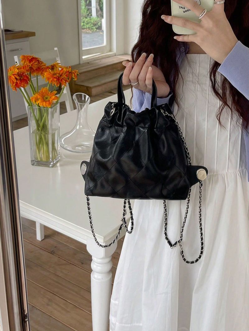 Minimalist Drawstring Design Chain Backpack Fashion Pink