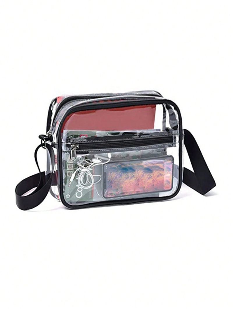 Clear Crossbody Messenger Shoulder Bag Stadium Approved, Transparent Purse With Adjustable Strap Suitable for Work, Travel, Workout, Concert or Sporting Events