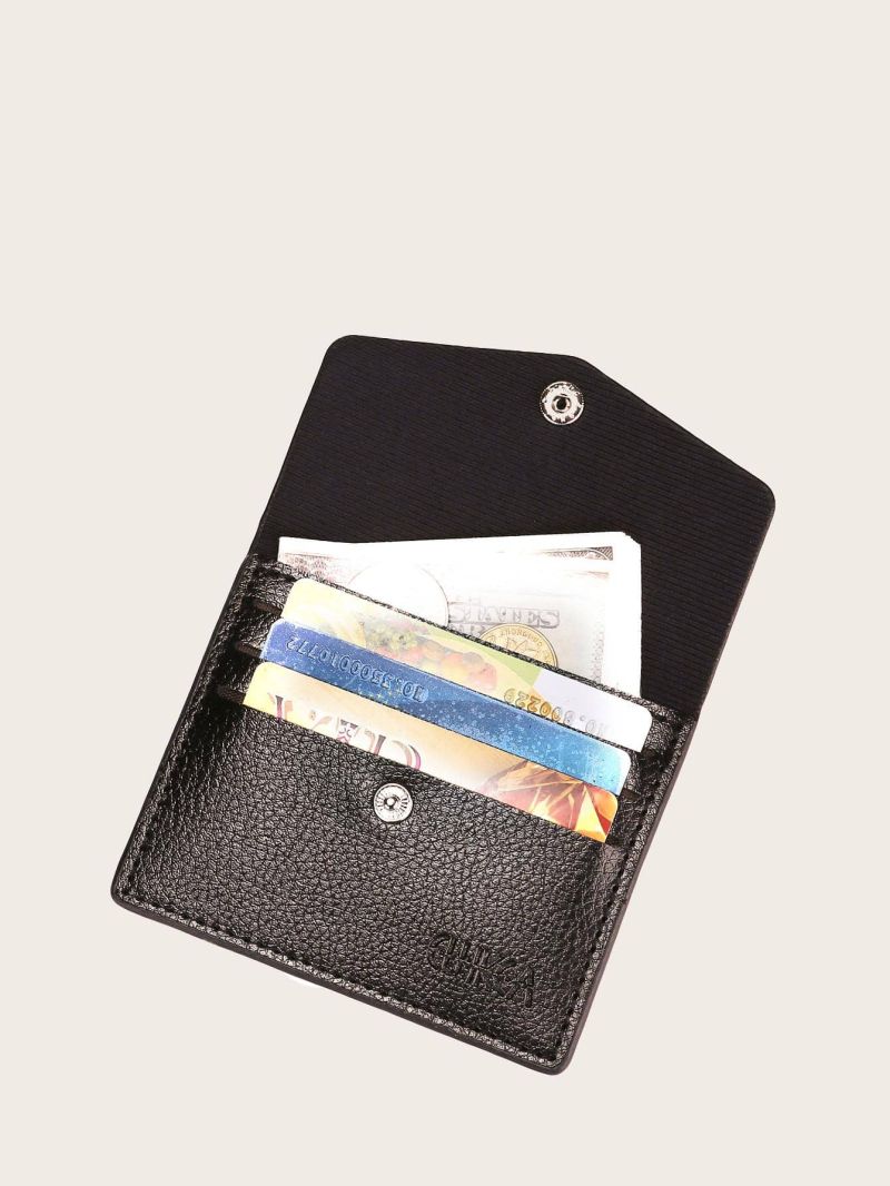 Litchi Embossed Card Holder Pu Black Letter Detail Card Holder For Storage Credit Cards