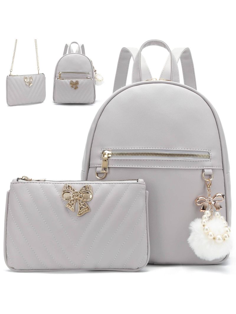 I IHAYNER Backpack Purse for Women, Girls Mini Leather Backpack Chain Shoulder Travel Bag with Detachable Handbags, 2 Pieces