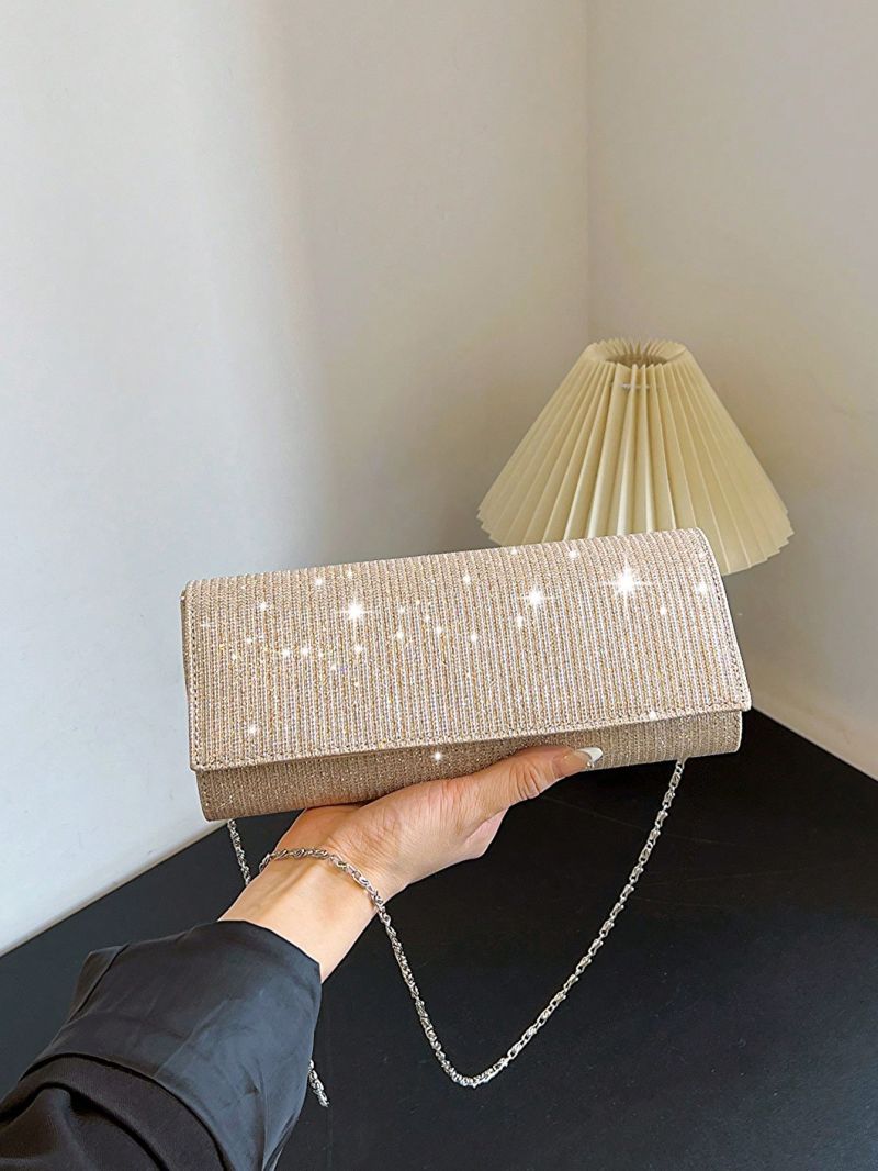 Medium Evening Bag Glitter Design Chain Strap Glamorous, Perfect Bride Purse For Wedding, Prom & Party Events