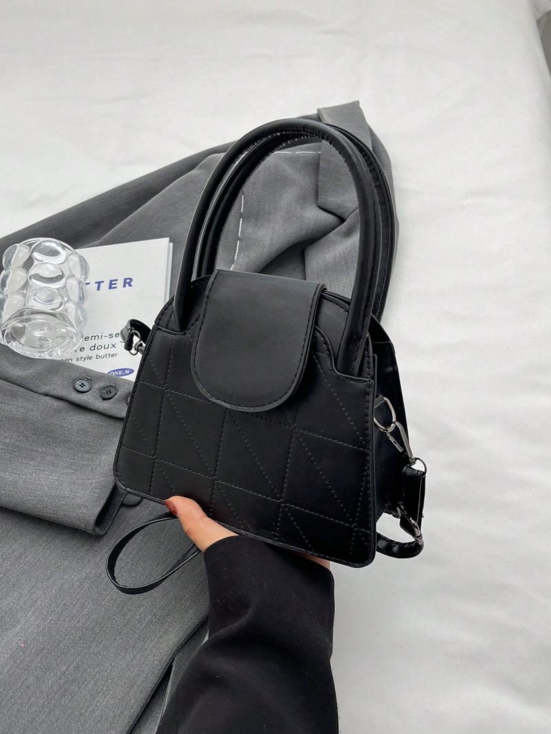 Mini Stitch Detail Square Bag Double Handle Black
