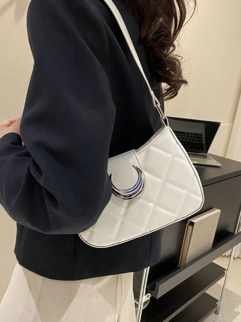 Small Zipper Hobo Bag Fashionable Argyle Embossed Moon Decor